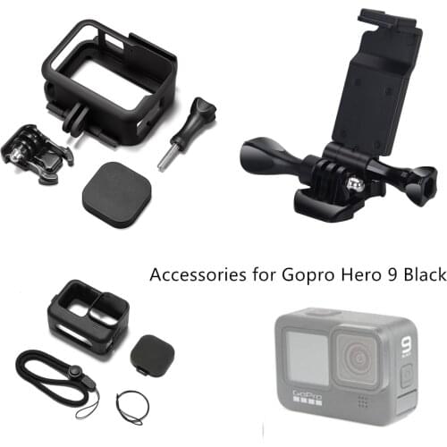 Accessories Set Mount for Gopro Hero 9 Black Camera Protector Frame Silicone Case Mount Hot Shoe Adapter