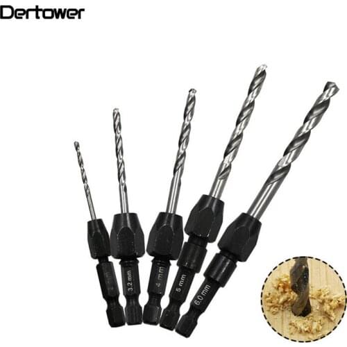 5pc Quick Change Drill Bit Set Hex Shank Metric 2mm to 6mm Twist Steel Plate Hole Cutter Drill HSS 6542 Core Drill Bit