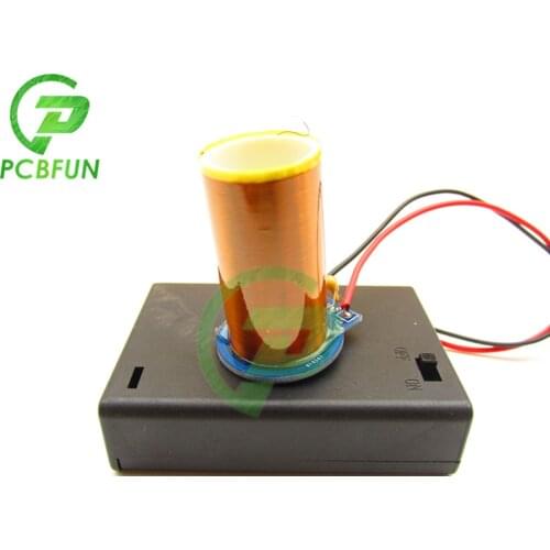 DC4.5V Mini Tesla Coil Kit Magic Props DIY Parts Empty Light Technology Wirelessly Transmit Mini Tesla Coil Module w/Battery Box
