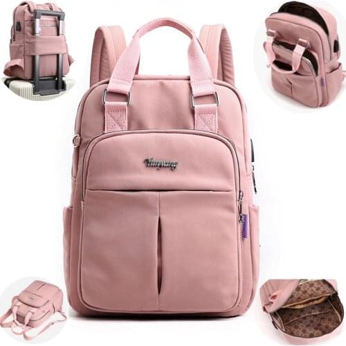 Fasihon Nylon Travel Backpack Women Teenager Schoolbag Summer Shoulder Bag USB Rucksacks For Girls Small Student Bagpack Black