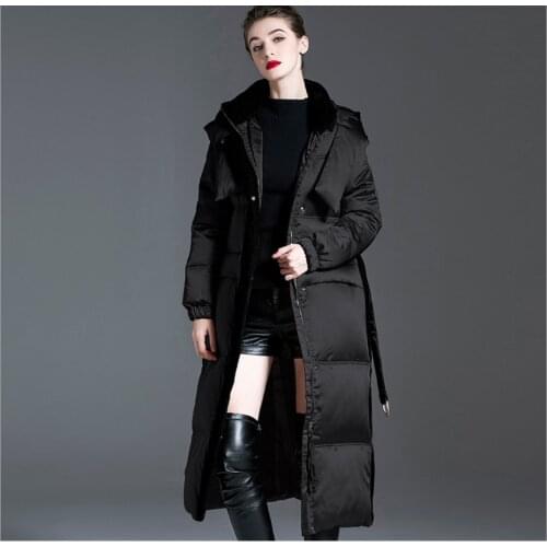 2020 New Fashion luxury Down Jacket Women Mid-length Outerwear Hooded Parka Korean slim red color Down Coat Female overcoats