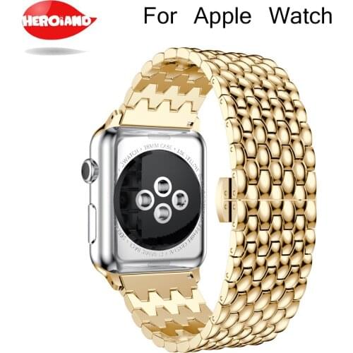 New Dragon steel bands for apple watch Series 1 2 band watch stainless steel strap 42mm with adapters Black and Silver wristband