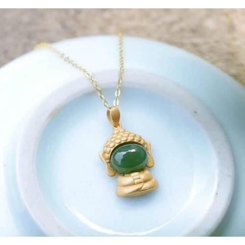 New Silver Natural Hetian Chalcedony Tathagata Buddha Pendant Necklace Chinese style retro women elegant luxury brand jewelry