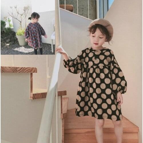 Girls Dress Polka Dot Floral Pirncess Dress Long Sleeve Little Kids Dresses for Girls Spring Autumn Casual Childrens Clothing