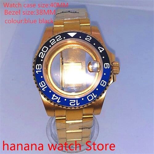 Suitable for pearl automatic winding 40mm sapphire glass transparent back gold box series, with rotating blue black