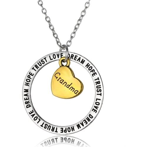 Family Grandma Heart Love Dream Hope Trust Charm Chain Women Pendant Necklace Grandmother Gifts Necklaces New