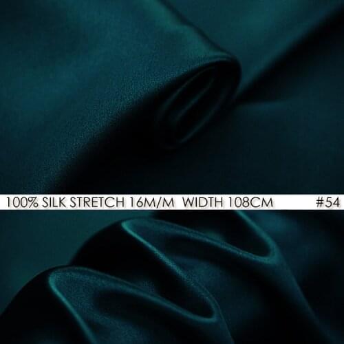 SILK STRETCH SATIN Fabric 108cm width 16momme/95% Pure Silk Fabric+5% Spandex for Wedding Party Dress-NO54 Deep Ocean Blue