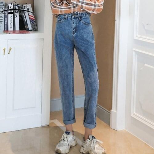 Blue Jeans Woman Fashion High Waist Jeans 2021 Autumn and Winter Straight Vintage Harem Pants Loose Casual Denim Trousers 10827