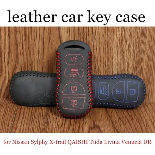 Only Red Leather car key case sewing hand car key cover fit for Nissan Sylphy Xtrail QAISHI Tiida Livina Venucia DR