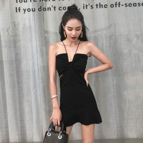 Backless Halter Spaghetti Strap Party Dresses Fashion Summer Off Shoulder Dress Women Hollow Out Black Sexy Style Female Clothes