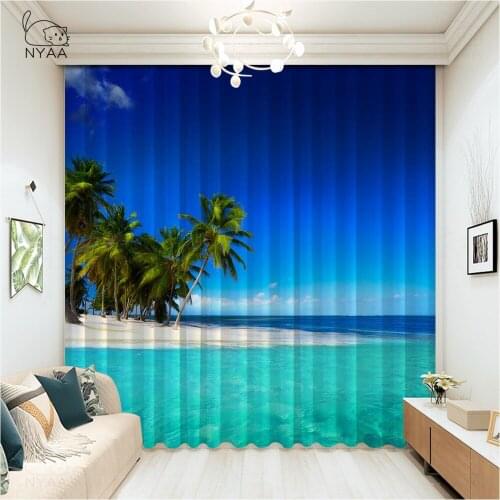 3D Modern Blue Sky Light Curtain Living Room Blue Ocean Blacout Curtains With Leaves Home Supplies Summer Curtains Micro Shading