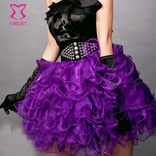 Plus Size Micro Gothic Punk Tutu Skirt Women Multilayer Ruffles Burlesque Sexy Purple Mini Skirts Adult Pettiskirt Match Corset