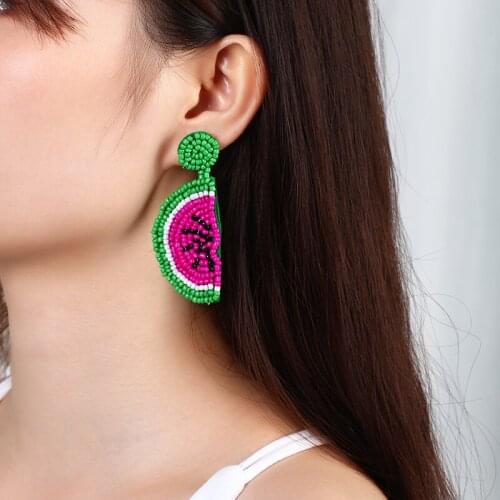 Bohemian earrings beads for women watermelon fruit big drop earrings womens earrings beach vacation summer holiday Rattan Knit