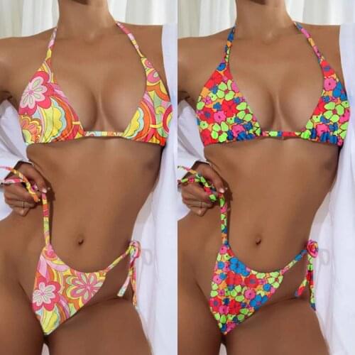 Sexy Push Up Bikinis Set Print Womens Swimwear 2021 Broken Flower Swimsuit Women Side Tie Bathing Suit Women BeachWear Biquini