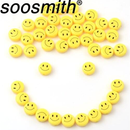10/12mm Selling ABS Flat Round Yellow Smiley Acrylic Beads For Jewelry Making DIY Bracelet Necklace Accessorie wholesale