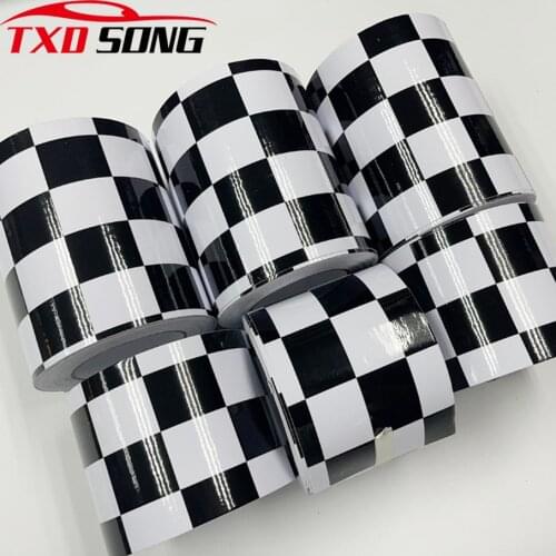 10cm*500cm Glossy Checkered Racing Flag Sticker Decal Black White Camouflage Vinyl Car Wrap Foils With Air Bubbles Free