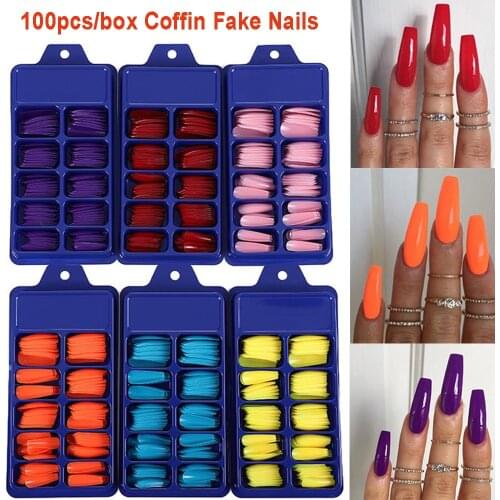 100Pcs/set Acrylic Candy Color Full Cover Ballerina Matte False Nail Tips Manicure for False Fake Nails Extension DIY Nail Art