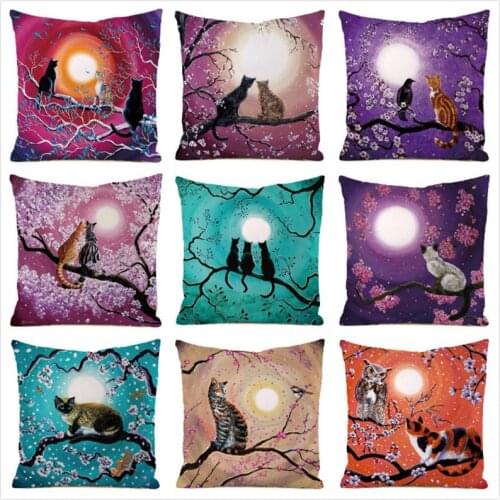 45cm*45cm **Moon&Cat** Inimitated Silk Fabric Throw Pillow Covers Couch Cushion Cover Home Decorative Pillows Pillow Case