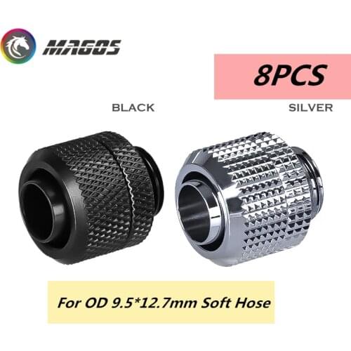8 Pcs Hose Hand Compression Fitting, Soft Pipe Connector Used For 3/8'' PVC Tube 9.5x12.7mm Computer Water Cooling, Black/Silver