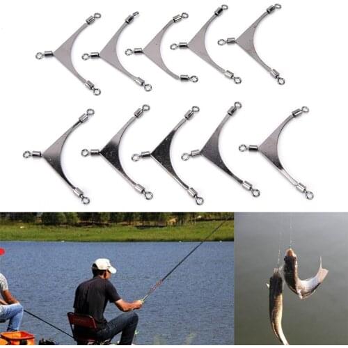 American 3 Way Stainless Steel Fishing Jig Head Swivels Fishing Rolling Pole Swivel Fishing Tackle Fishing Connector 10 PCS