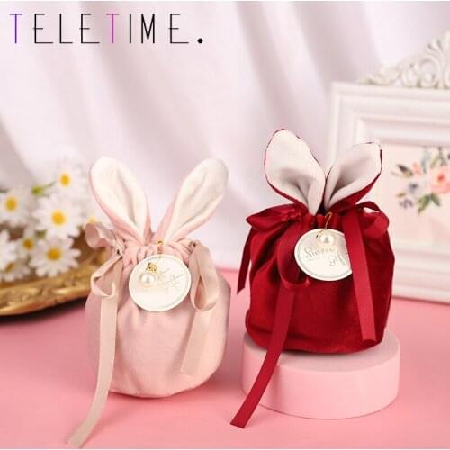 Cartoon Rabbit Ears Velvet Bag Organizer Cosmetic Bag Women Makeup Case Candy Organizer Wash Beauty Kit Storage Pouch