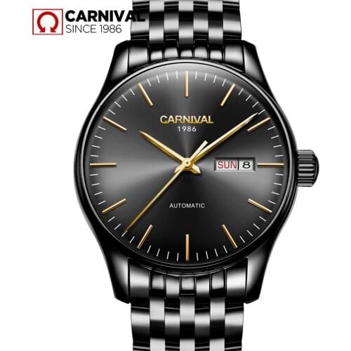 Luxury Carnival watch men stainless steel waterproof Automatic machine date week black wristwatch relogio feminine
