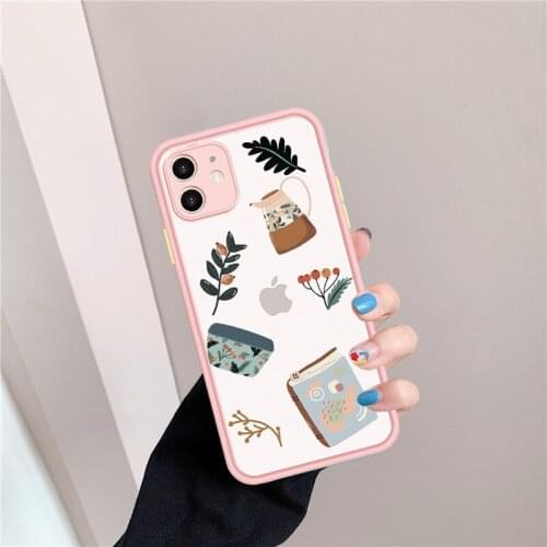 JAMULAR Fashion Art Green Plants Phone Case For iPhone 11 Pro XS MAX XR SE2020 X 8 7 6Plus Graffiti Shockproof Cover Matte Coque