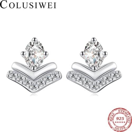 Colusiwei Retro Clear CZ Exquisite Charm Geometric Irregular 925 Sterling Silver Tiny Stud Earrings for Women Party Fine Jewelry