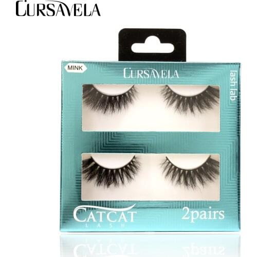 Cursavela Real Mink Eyelashes 2 Pairs Reusable Cross Lashes Full Strip Handmade Natural Lashes Thick 3D Black Eyelash Wholesale