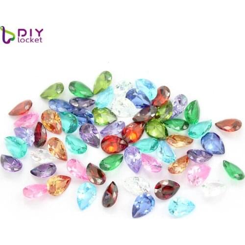 Diylocket 12pcs/lot Zircon Water droplets Birthstones Charms 12 Colors Flating Charms For Diy,fit For Locket Pendant LSFC480