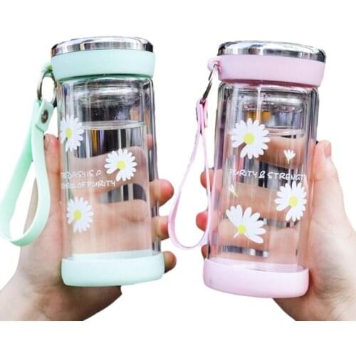 Double Insulation Glass Water Bottle 280ml320ml Portable Tea Bottle Juice Shaker Bottle Adults Gifts Eco-friendly Camping Office