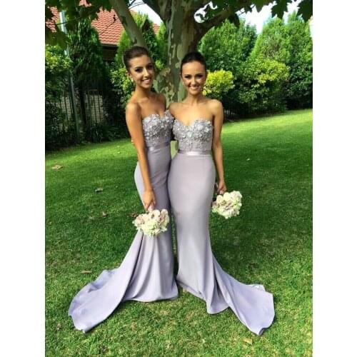 Elegant Lilac Chiffon Long Bridesmaid Dress Mermaid Sweetheart Appliques Beaded Vestido Para Madrinha De Casamento(BSD-046)