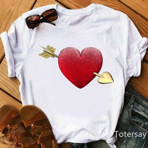 Funny Cupids Arrow Red Heart T-Shirt Love T Shirts Valentine Gift Female Clothing Vintage Women Clothes Short Sleeve T-Shirts