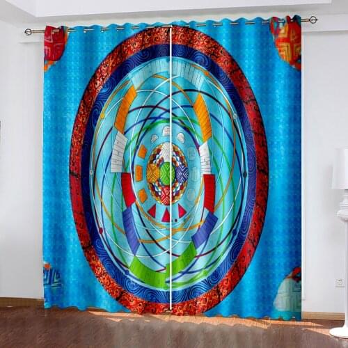 Living Room Bedroom Shading Decorative Grommet curtains Blue Black Disc Pattern Home Textile Decorative Grommet Curtains