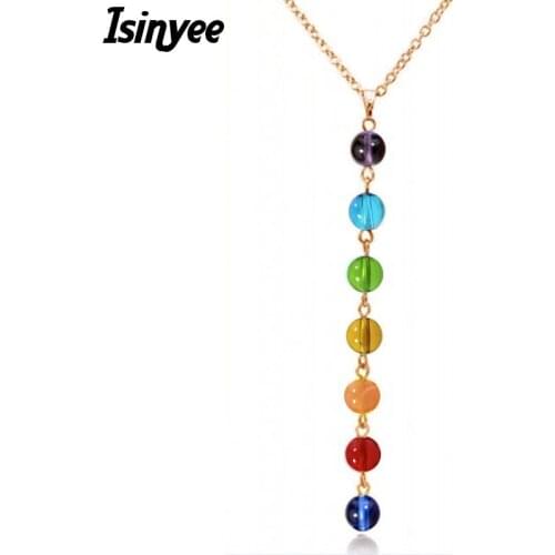 ISINYEE Fashion 7 Chakra Beads Healing Pendant Buddha Stone Necklace For Women Party Gold Silver Plated Chain Jewelry