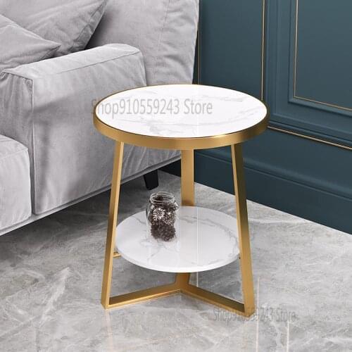 Italian Style Light Luxury Rock Slab Side Table Small Round Table Simple Modern Bedroom Small Creative Marble Coffee Table Corne