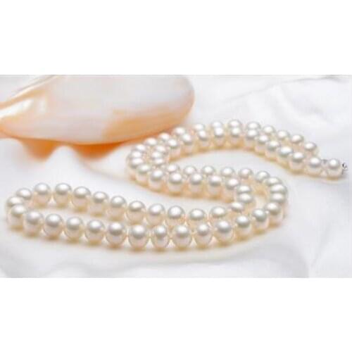 Classic round south sea9-10mm white pearl necklace 18inch 925s KKK