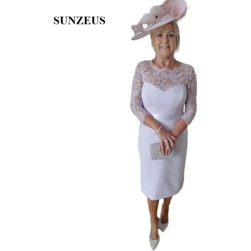 Lace Long Sleeve Mother of the Bride Dresses Sheath Satin Skirt Short Wedding Party Dress for Women veatidos de madrina SMD63