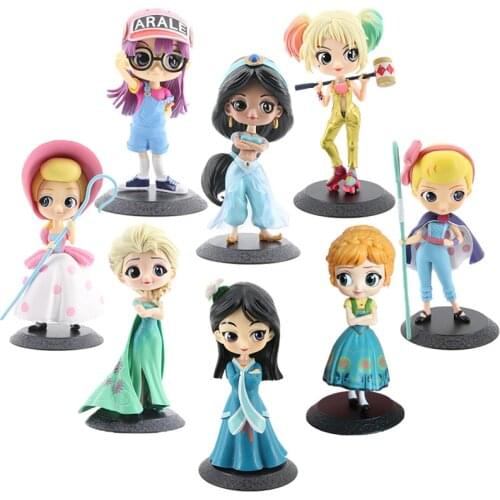 DISNEY Q posket 12cm Princess Doll Ariel Tangled Rapunzel Elsa Anna Figure toys dolls toys Cake Topper Cake decor birthday party