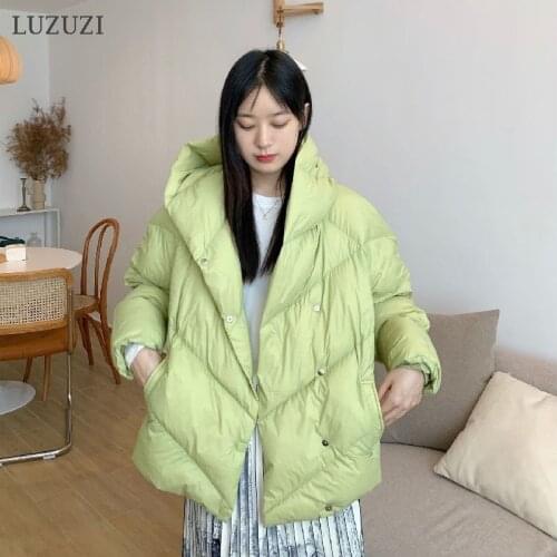 LUZUZI Winter Down Jacket Female 2021 Light Warm Down Coats Oversized Puffer Jacket Female Casual Warm Winter Parka for Women