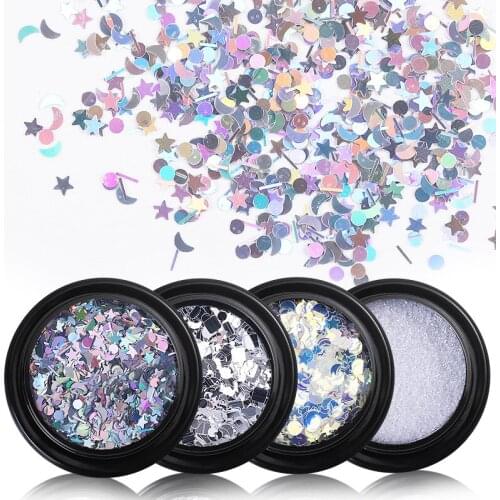 Nail Mermaid Mirror Irregular Star Moon Round Paillette Sequins FlakeNail Glitter Holographic Pigment 3D Nail Art Decoration
