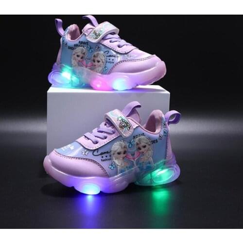 Disney New Cartoon Frozen Child Luminous Shoes Sneaker Brand footwear Girls Kids LED Flashing Shoes Baby Casual Shoes