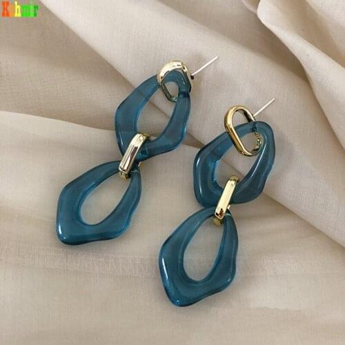 Kshmir New dark blue acrylic with gold metallic geometric circle exaggerated long earrings for girls jewelry 2021