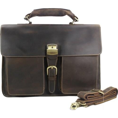 Vintage Crazy Horse Real Leather Men Briefcase Large business bag Men Genuine Leather laptop Bag 15.4"inch Tote male briefcase