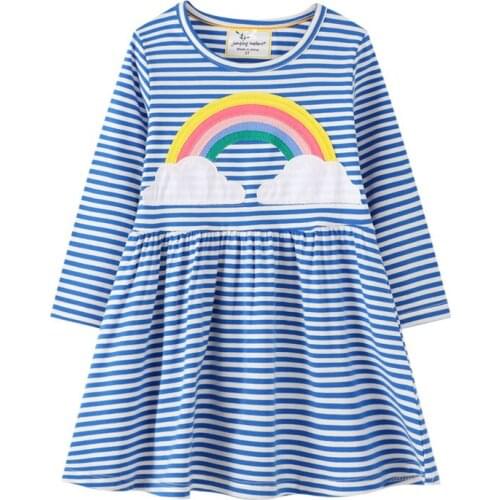 Rainbow Toddler Dresses With Cloud Printed Cotton Princess Baby Girls Clothes for Autumn Spring Children Party Costume