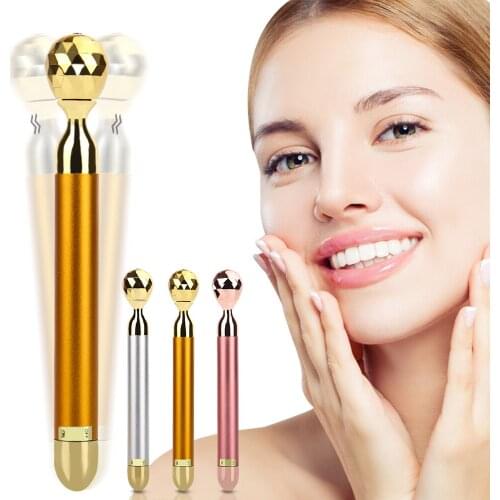 24K Gold Single Ball Energy Beauty Bar Facial Roller Pulse Firming Massager Anti Aging Face Wrinkle Treatment Slimming Stick