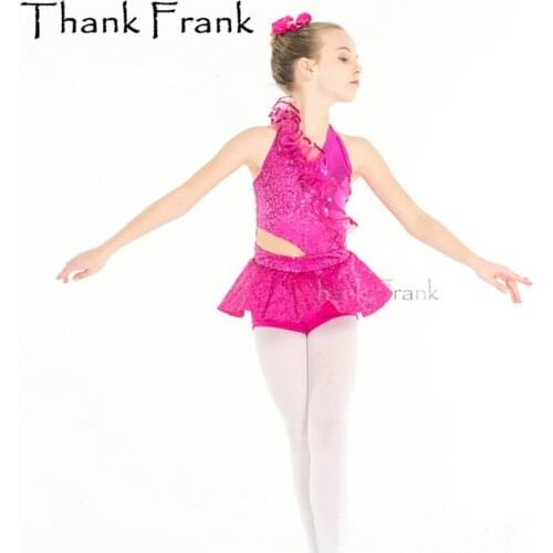 Rose Red Sequin Ballet Costume For Kids Adult Girls Women Backless Sexy Practice Dance Dress Shiny Professional Stage Wear C469