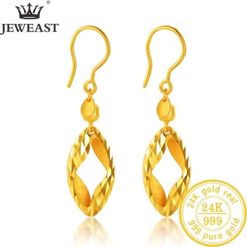 JLZB 24K Pure Gold Earring Real AU 999 Solid Gold Earrings Nice Good Upscale Trendy Fine Jewelry Hot Sell New 2020