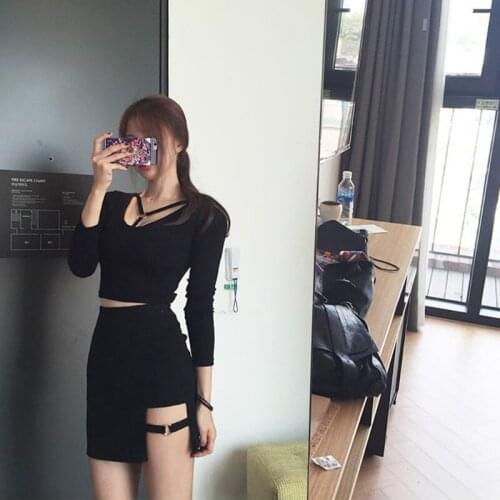 Korean Style Black Package Hip Skirts Slit Irregular Hem Pencil Micro Mini Skirt 57BF