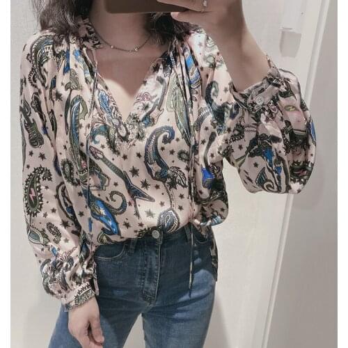 Women Shirt Spring/Summer 2020 New Shirt Fashionable Casual Sweet Cashew Print Pleated Loose Shirt Top
